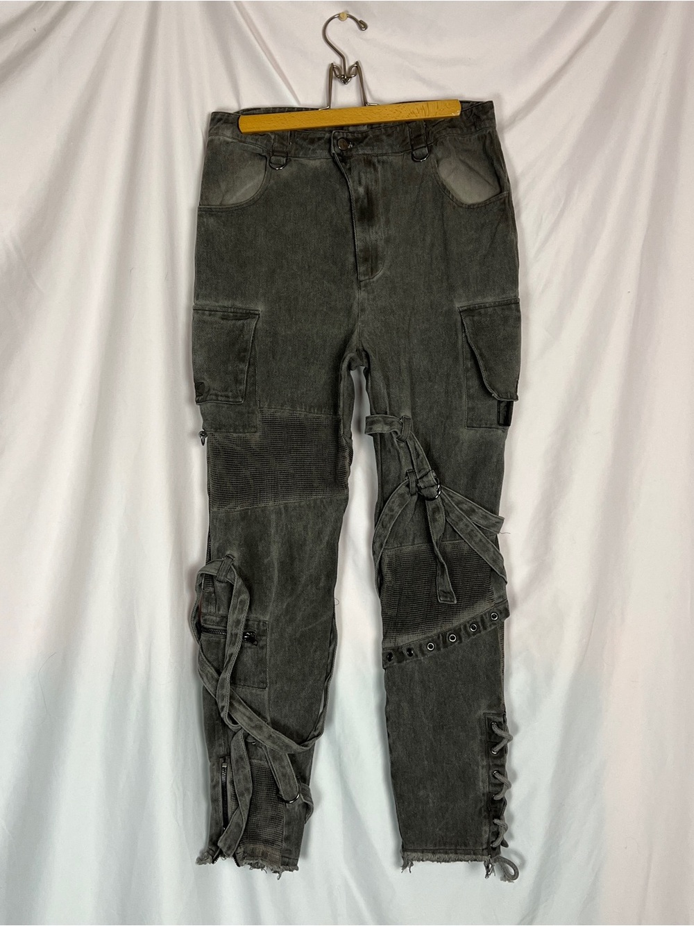 Darker Wavs Grey Denim Modulation Unisex Patchwork Mesh Cargo Pants
